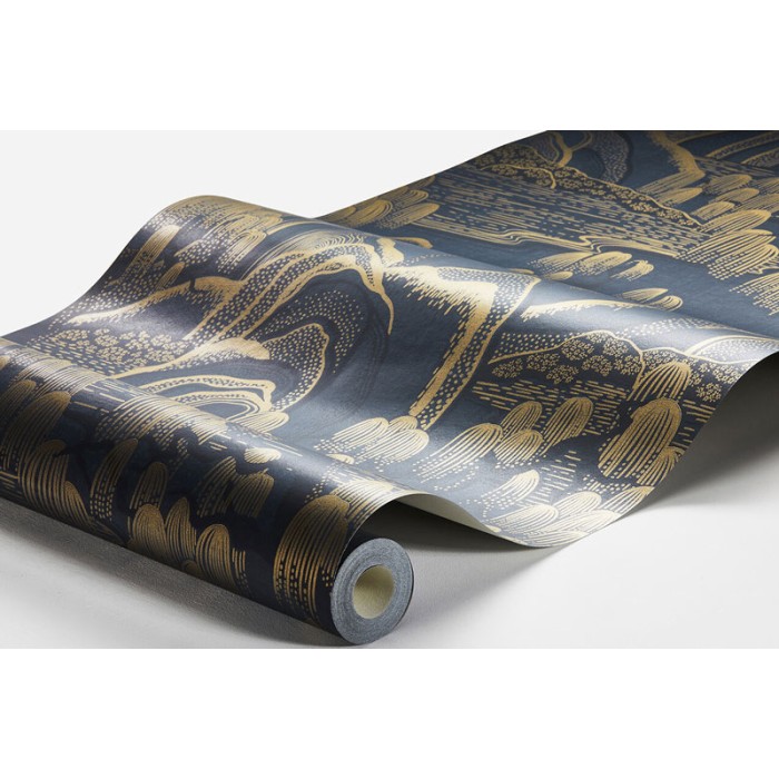 Borastapeter|Papier peint paysage japonais bleu doré brillant|Papier Peint