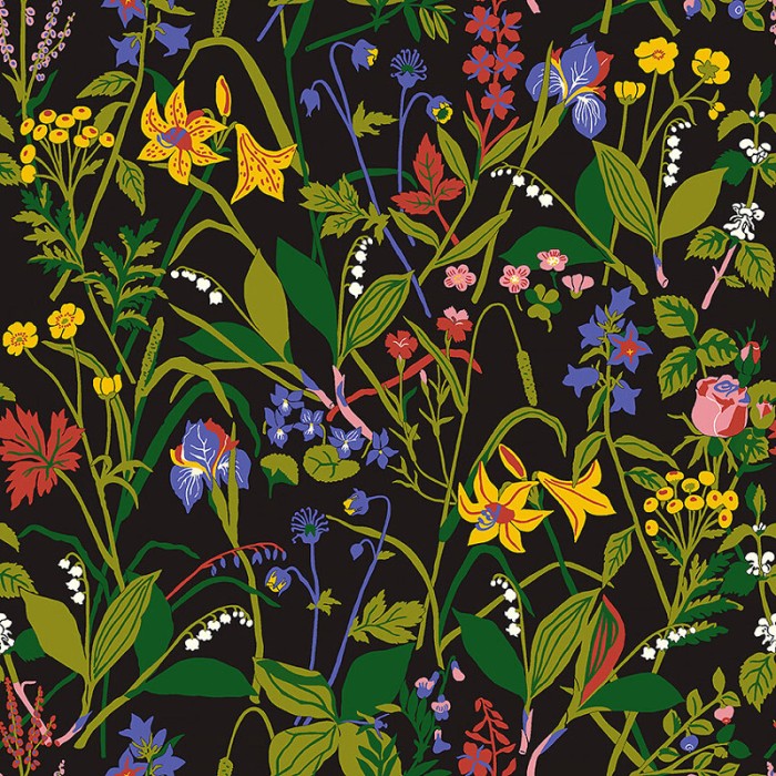 Papel pintado flores silvestres multicolor negro - Borastapeter Scandinavian Designers III 1964