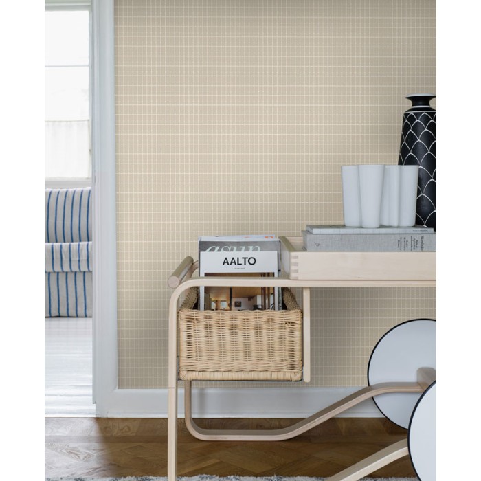 Borastapeter|Papel pintado nórdico cuadrícula beige blanco|Papel Pintado