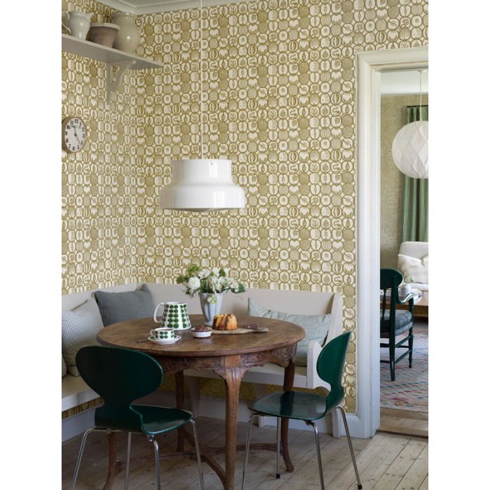 Papel pintado retro formas amarillas mostaza - Borastapeter Scandinavian Designers III 1972