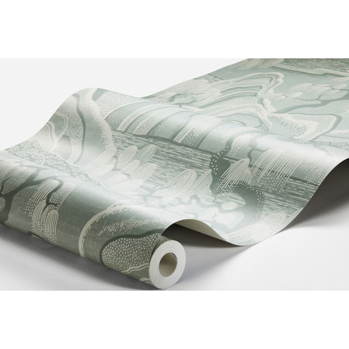 Papeldecor|Japanisches Landschaftstapete in Grün, inspiriert von japanischen Kimonos|Tapeten