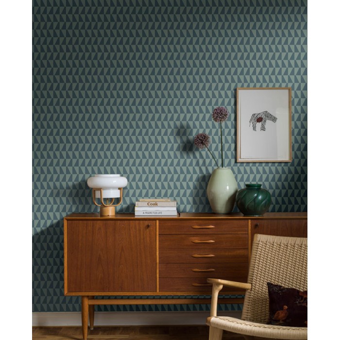 Papeldecor|Geometric blue and green wallpaper typical of Scandinavian style|Wallpaper