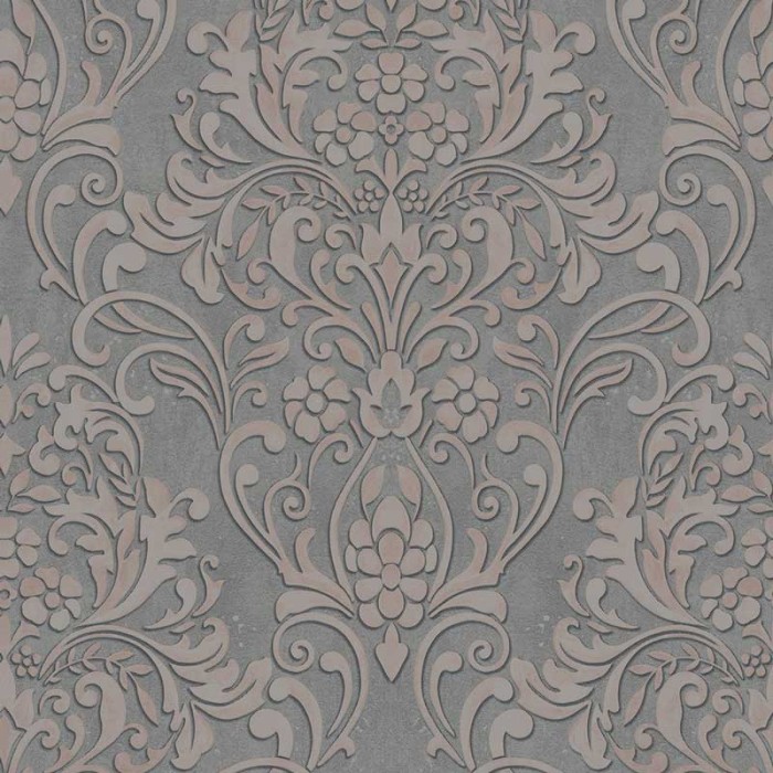Marburg|Gray and pink ornamental Wallpaper with concrete effect|Damask
