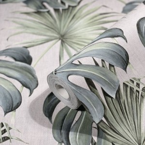 Marburg|Wallpaper floral jungle leaves in gray and white|Tropical