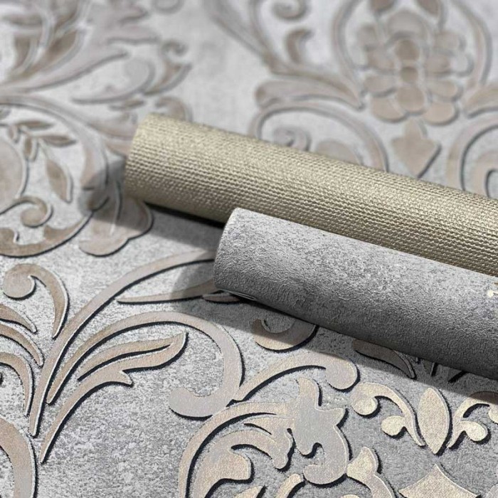 Papeldecor|Grey damask wallpaper with concrete effect|Wallpaper