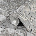 Papeldecor|Papel pintado damasco gris y dorado con un toque industrial|Papel Pintado