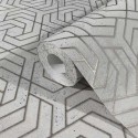 Papeldecor|Papel pintado efecto 3D gris hormigón y dibujos dorado metalizado|Papel Pintado