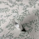 Papeldecor|Wallpaper floral light grey with shiny green leaves|Wallpaper