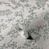 Papeldecor|Papier peint floral gris clair avec feuilles vertes brillantes|Papier Peint