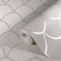 Papeldecor|Papel pintado beige con arcos efecto brillo y textura de mica|Papel Pintado