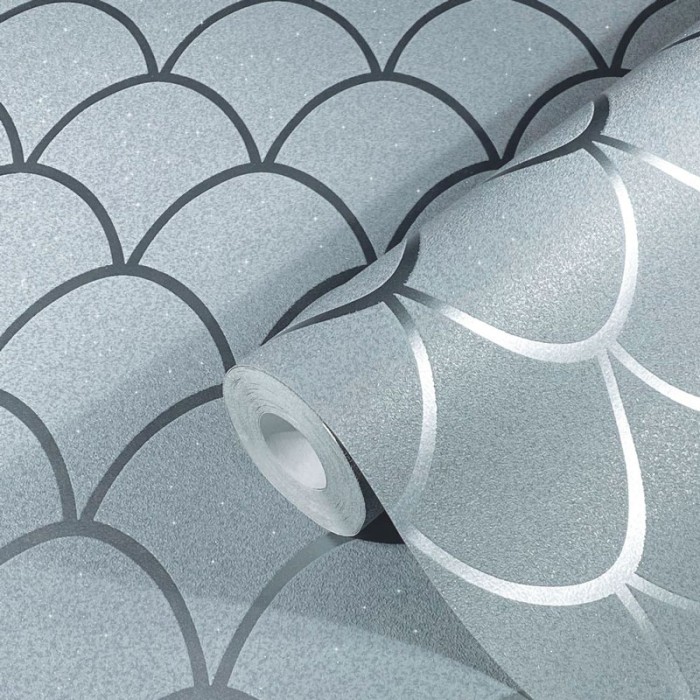 Papeldecor|Papel pintado moderno con purpurina brillo azul grisáceo|Papel Pintado