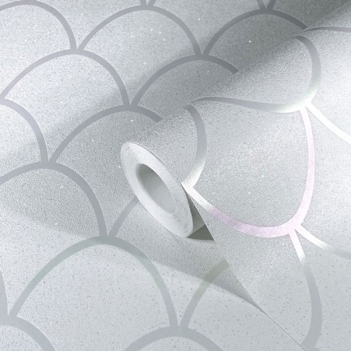 Papeldecor|Papel pintado blanco diseño art deco moderno con brillo de purpurina|Papel Pintado