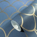 Papeldecor|Tapete Bögen Blau und Gold mit Glitzer|Tapeten