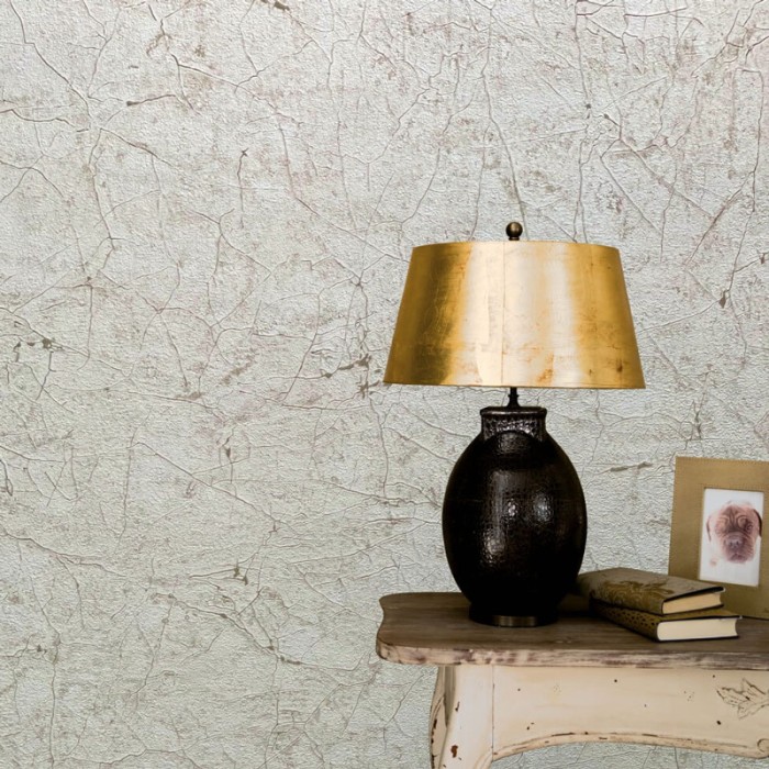 Papeldecor|Papel pintado efecto pared yeso con grietas beige gris|Papel Pintado