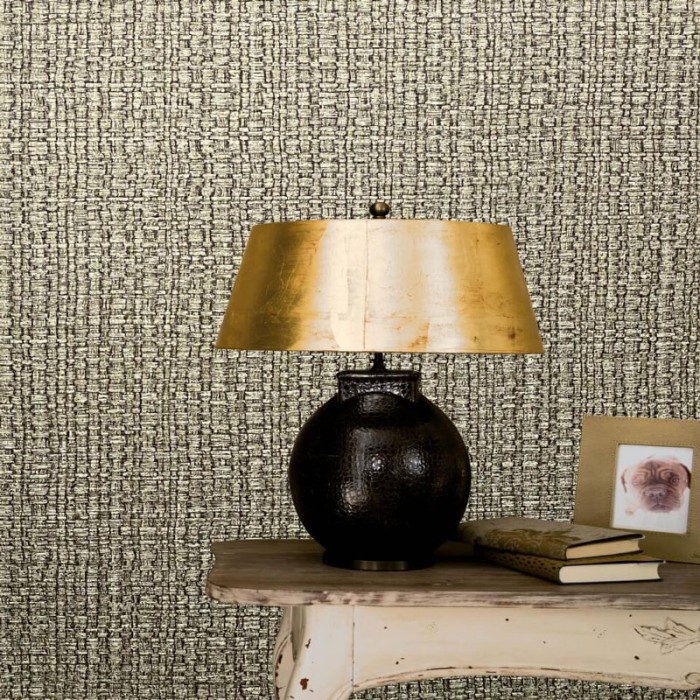 Papel pintado dorado brillo efecto tejido de mimbre -  221-2407