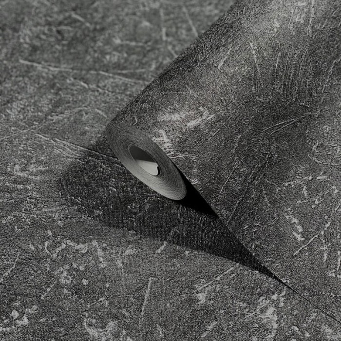 Papeldecor|Papel pintado efecto pared de yeso con textura negro brillo|Papel Pintado