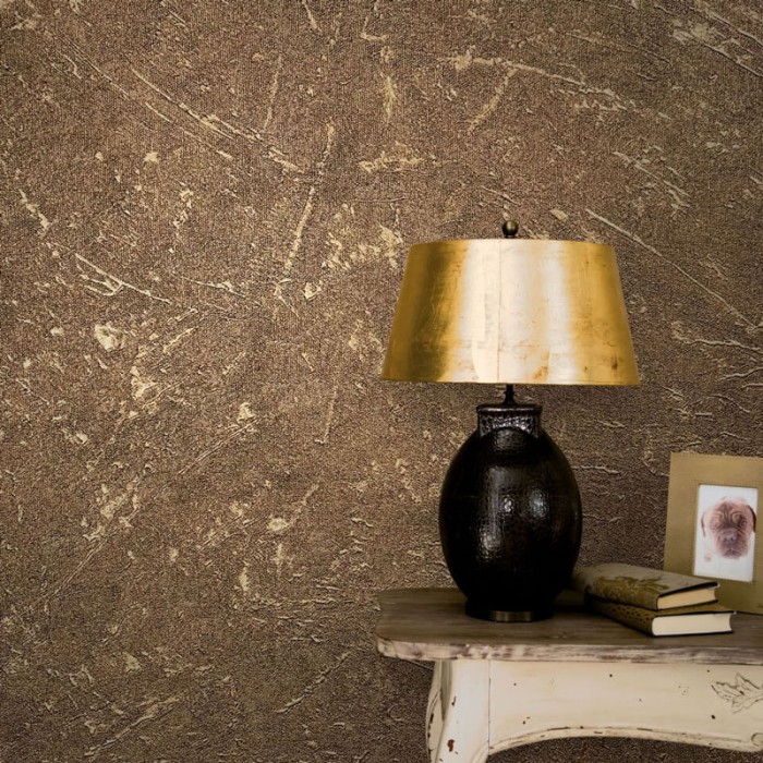 Papeldecor|Papier peint texture plâtre brun bronze brillant|Papier Peint