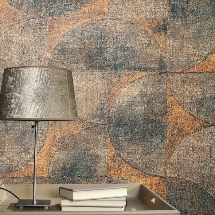 Papeldecor|Papier peint style industriel demi-cercles brun-bleu|Papier Peint