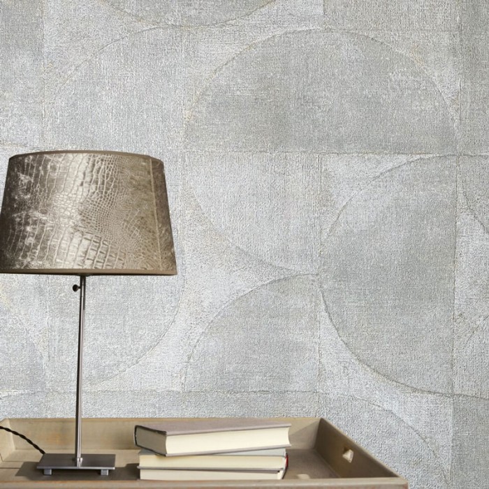 Papel pintado círculos gris plata brillo efecto cemento -  221-2420