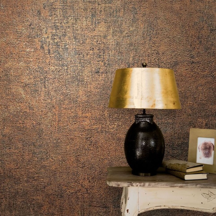 Papeldecor|Kupferfarbene Betontapete mit Glanz im Industriestil|Tapeten