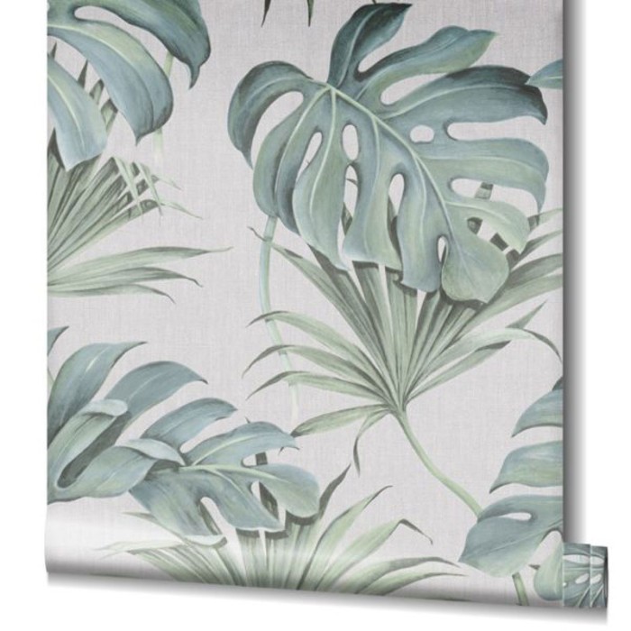 Papeldecor|Große tropische Blätter in Grün und Grau|Tapeten