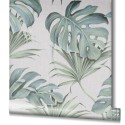 Papeldecor|Große tropische Blätter in Grün und Grau|Tapeten