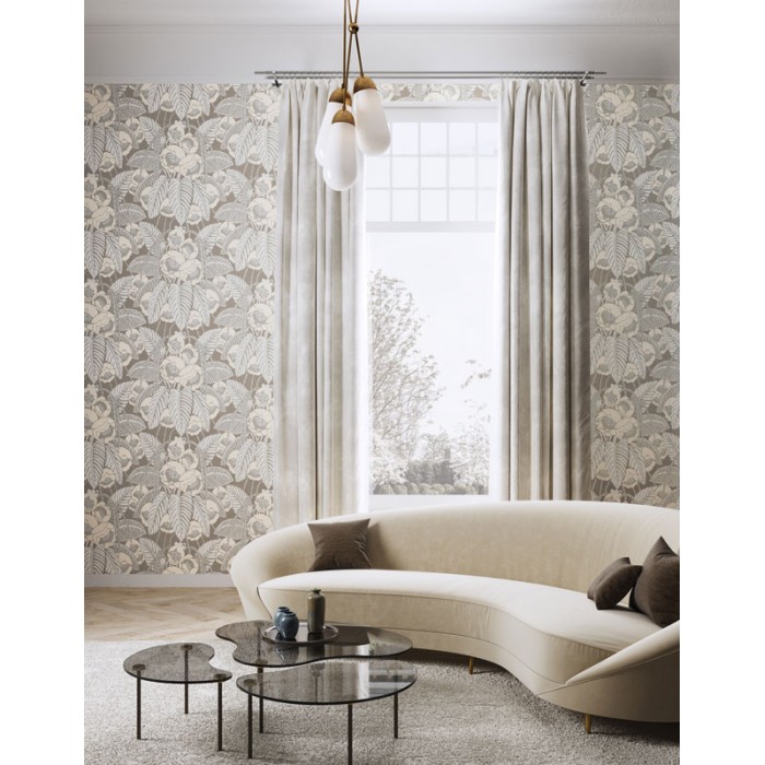 Khroma|Florale Tapete Beige und Grau mit Glanzakzenten|Tapeten