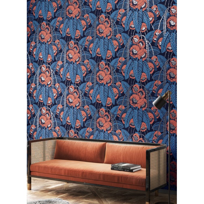 Khroma|Exotic floral Wallpaper with metallic blue and red details|Wallpaper
