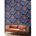 Khroma|Exotische Blumentapete mit metallischen Details Blau und Rot|Tapeten