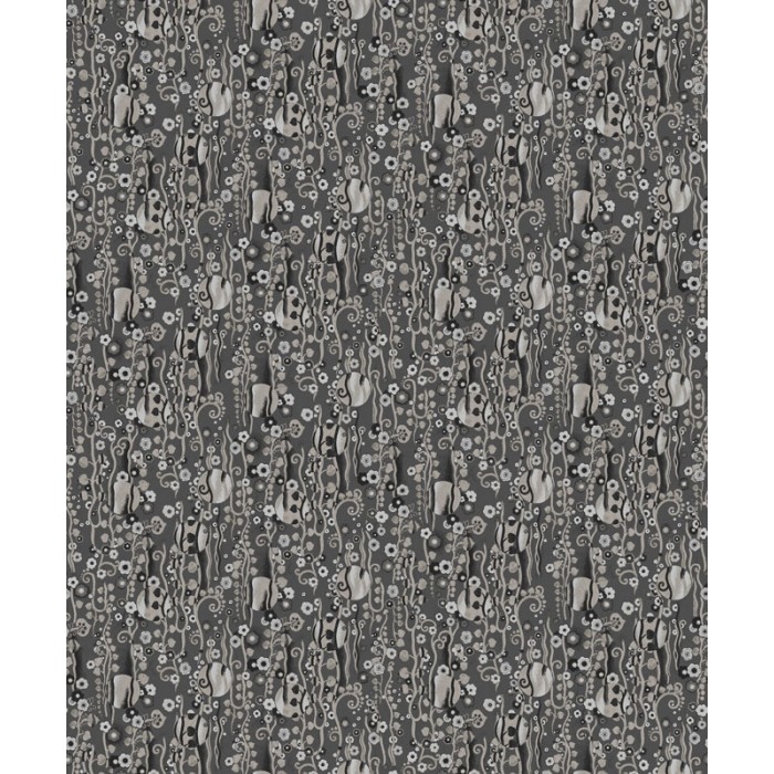 Khroma|Papier peint fleurs et cercles métalliques gris et noir|Papier Peint