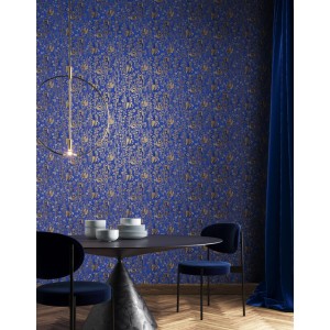 Papeldecor|Blaue Blumentapete mit Putz- und Betonstruktur|Tapeten 2