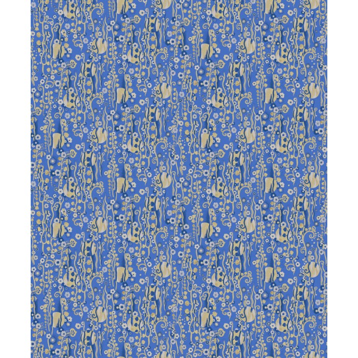 Khroma|Papier peint fleurs et cercles métalliques bleu et or|Papier Peint
