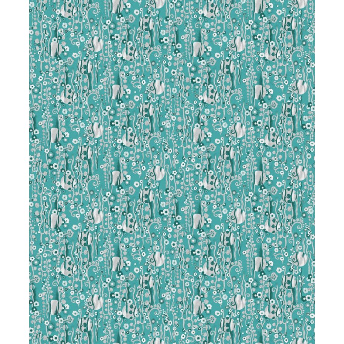 Khroma|Papel Pintado floral abstracto turquesa y plata con brillo|Papel Pintado