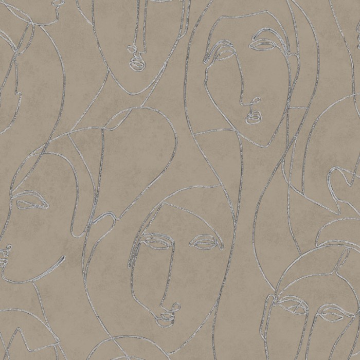 Khroma|Papel Pintado rostros egipcios marrón y plata brillante|Papel Pintado