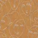 Khroma|Papier peint visages égyptiens moutarde et argent métallisé|Papier Peint