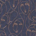 Khroma|Papier peint visages égyptiens bleu et bronze métallisé|Papier Peint