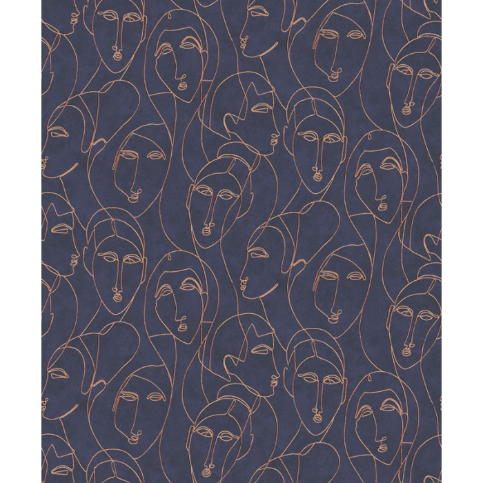 Papel Pintado rostros egipcios azul y bronce metalizado - Khroma Agathe AGA504