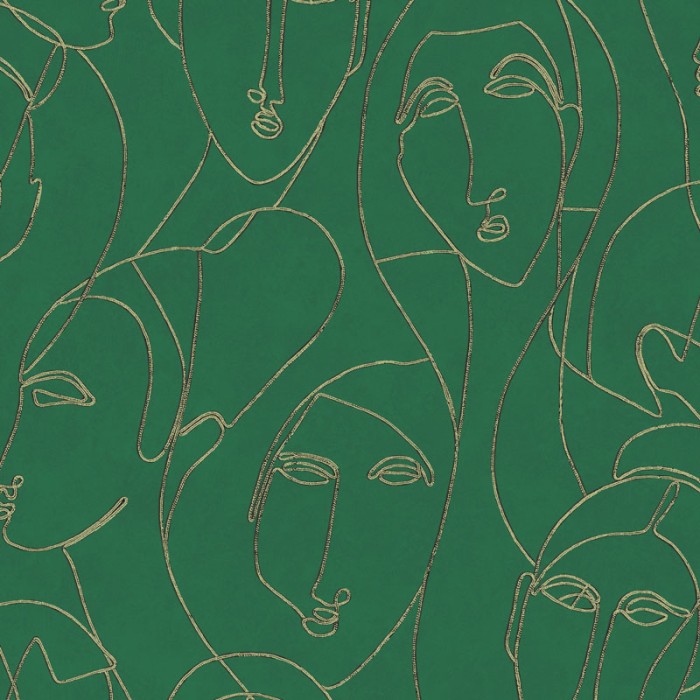 Papel Pintado caras egipcias verdes y doradas metalizadas - Khroma Agathe AGA505