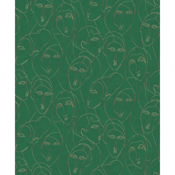 Papel Pintado caras egipcias verdes y doradas metalizadas - Khroma Agathe AGA505
