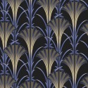 Papeldecor|Papel pintado Art Déco moderno con brillo dorado y morado con fondo negro|Papel Pintado