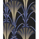 Papeldecor|Papel pintado Art Déco moderno con brillo dorado y morado con fondo negro|Papel Pintado