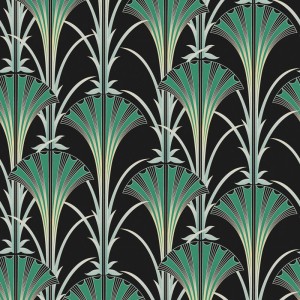 Casamance|Wallpaper interlaced pattern green and gold metallic|High-End