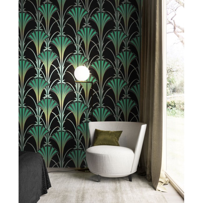 Papeldecor|Papel pintado plateado metalizado estilo Art Déco|Papel Pintado