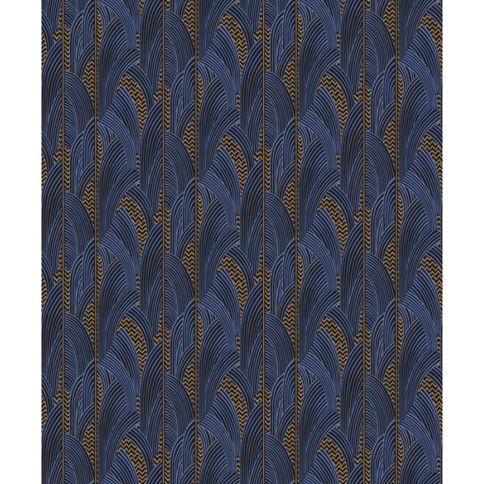 Papeldecor|Papier peint design moderne motifs incurvés bleu et bronze métallisé|Papier Peint