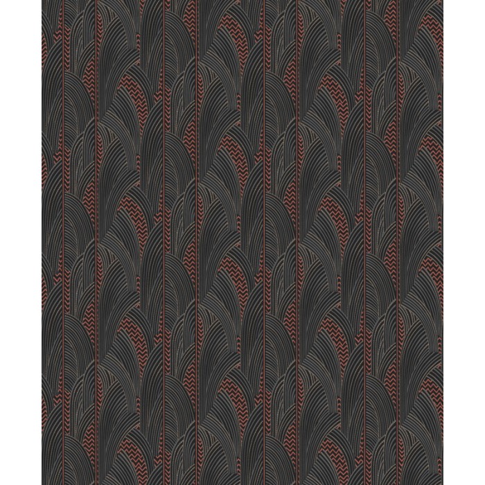 Papeldecor|Papel pintado moderno con forma de arcos grises y rojos detalles metalizados|Papel Pintado