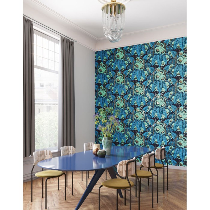 Papeldecor|Papier peint floral exotique vert-bleu brillant|Papier Peint