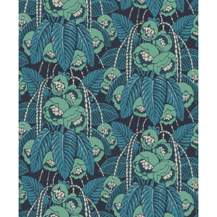 Papeldecor|Tapete Exotisches Blumenmuster Grün-Blau glänzend|Tapeten