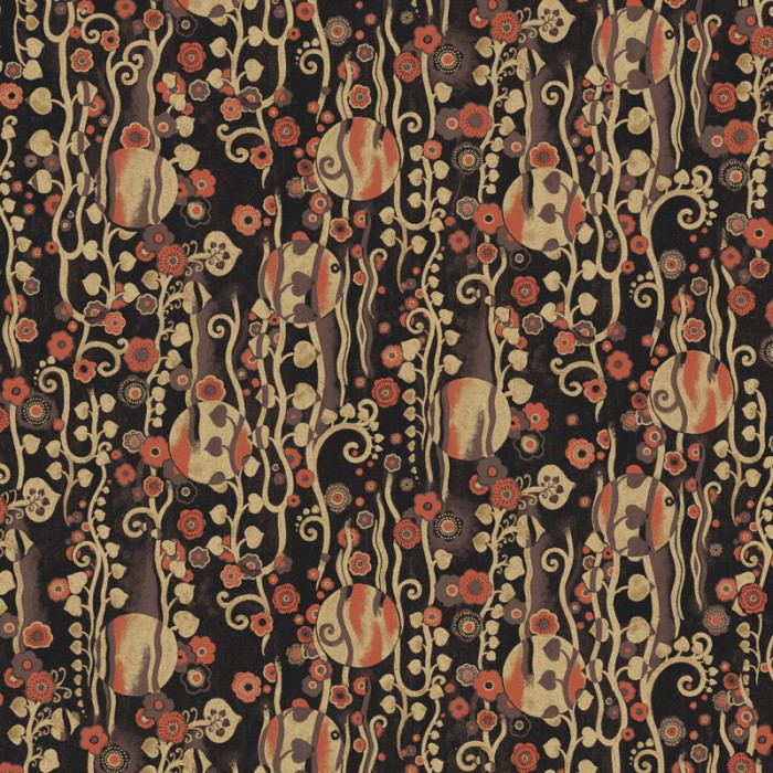 Papeldecor|Papel pintado abstracto flores y círculos negro con dorados metalizados|Papel Pintado