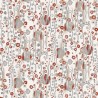 Papeldecor|Papier peint imprimé de fleurs et de cercles abstraits rouges sur un fond beige sable|Papier Peint