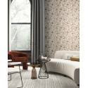 Papeldecor|Floral and abstract red circles patterned wallpaper on a beige sand background|Wallpaper